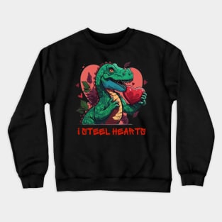 I Steal Hearts Valentines Day Dinosaur, Romantic T Rex Holding a Heart of Love Crewneck Sweatshirt